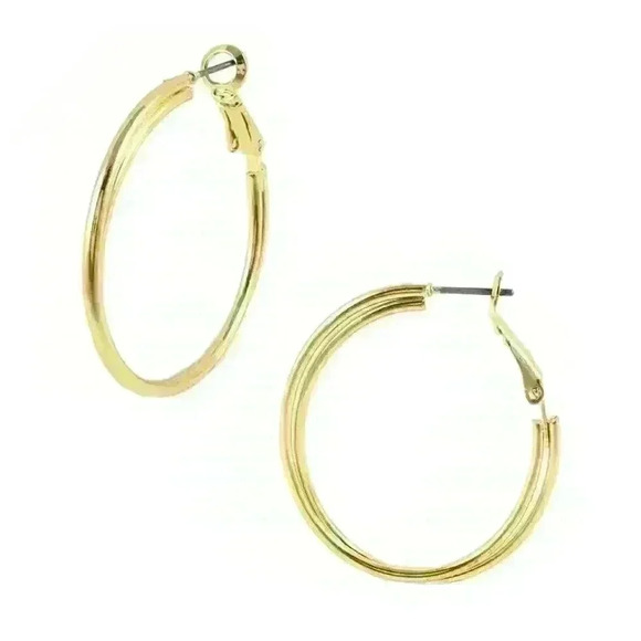 NWT Classic 18K Gold-Plated/1.7" Double Hoop Hypoallergenic Earrings - Picture 9 of 15